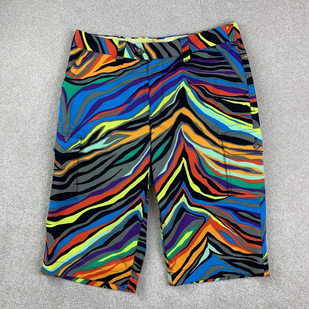 Loudmouth Golf Cargo Shorts Mens 34 Multicolor Psychedelic Zebra Print Striped